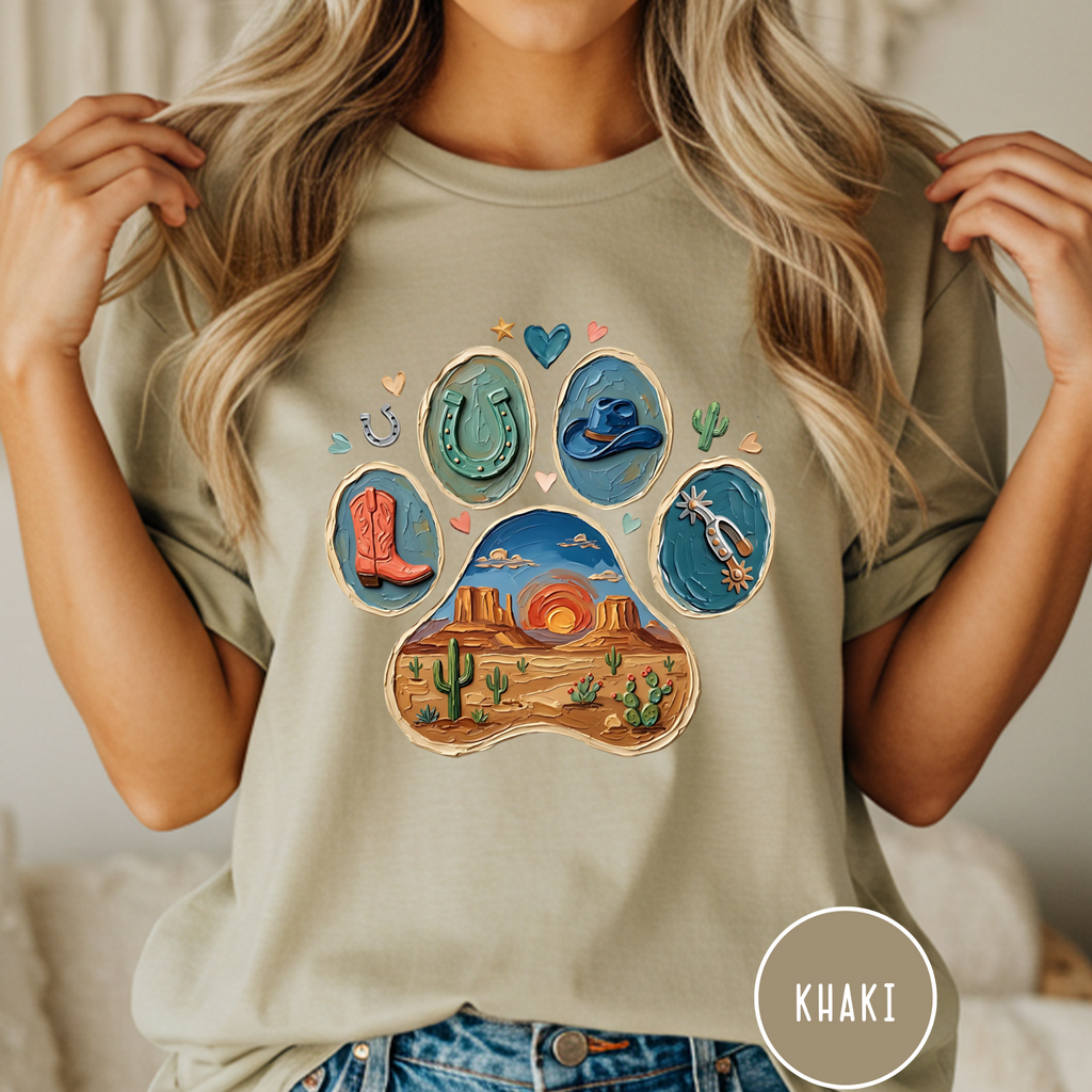 Western Desert Cowboy Paw Print T-Shirt