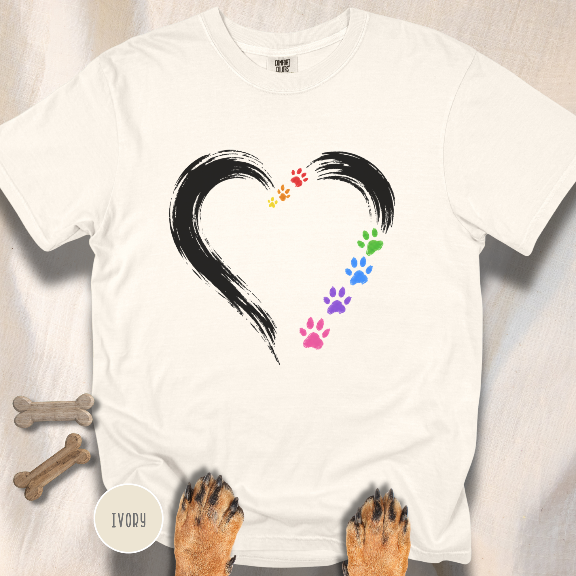 Pride Rainbow Paw Brushstroke Heart T-Shirt