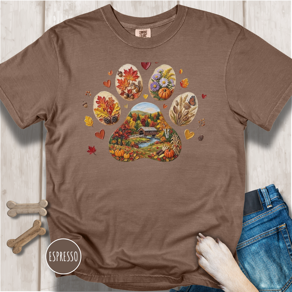 Fall in New England Dog Paw T-shirt