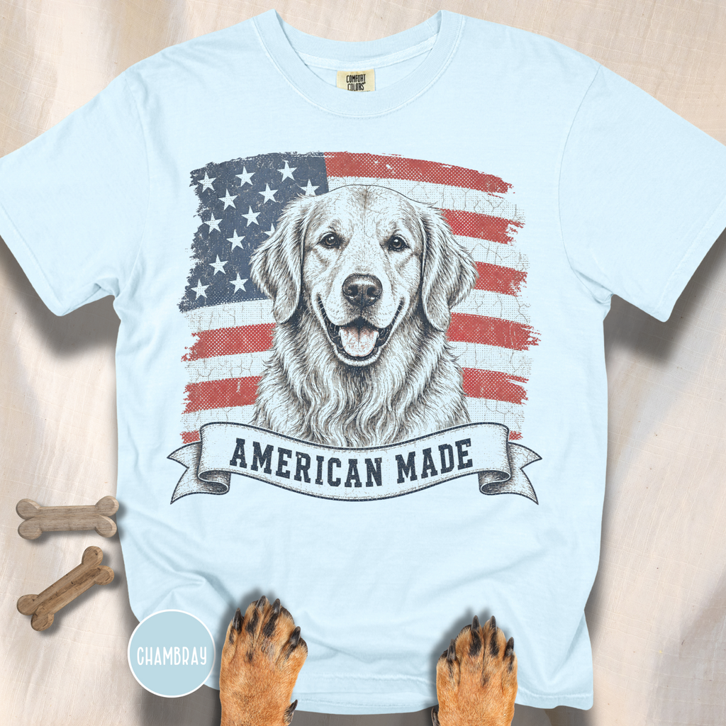 Golden Retriever American Made USA flag T-shirt