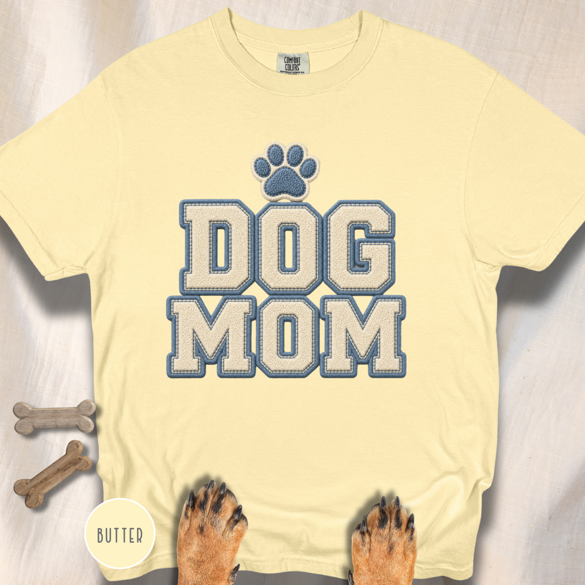 Dog Mom Faux Chenille Varsity T-Shirt