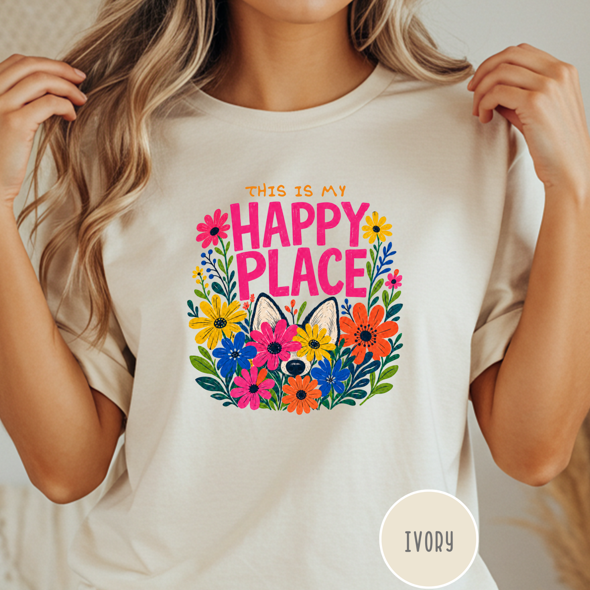 Dog in the Garden Happy Place T-shirt