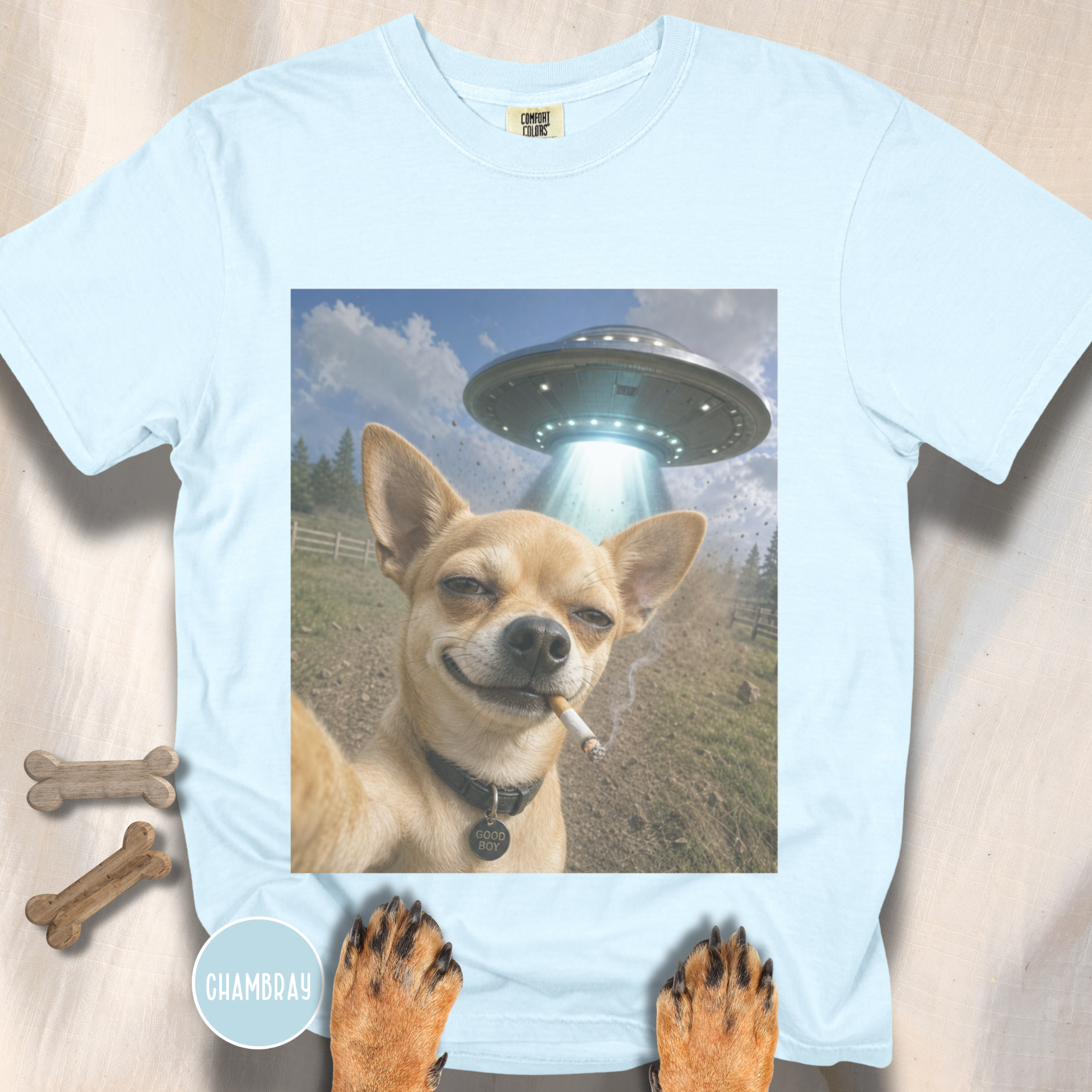 Chihuahua Smiling UFO Selfie T-shirt