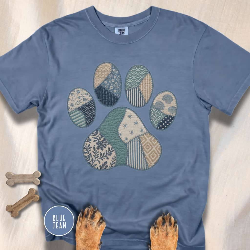 Faux Patchwork Coastal Dog Paw T-shirt