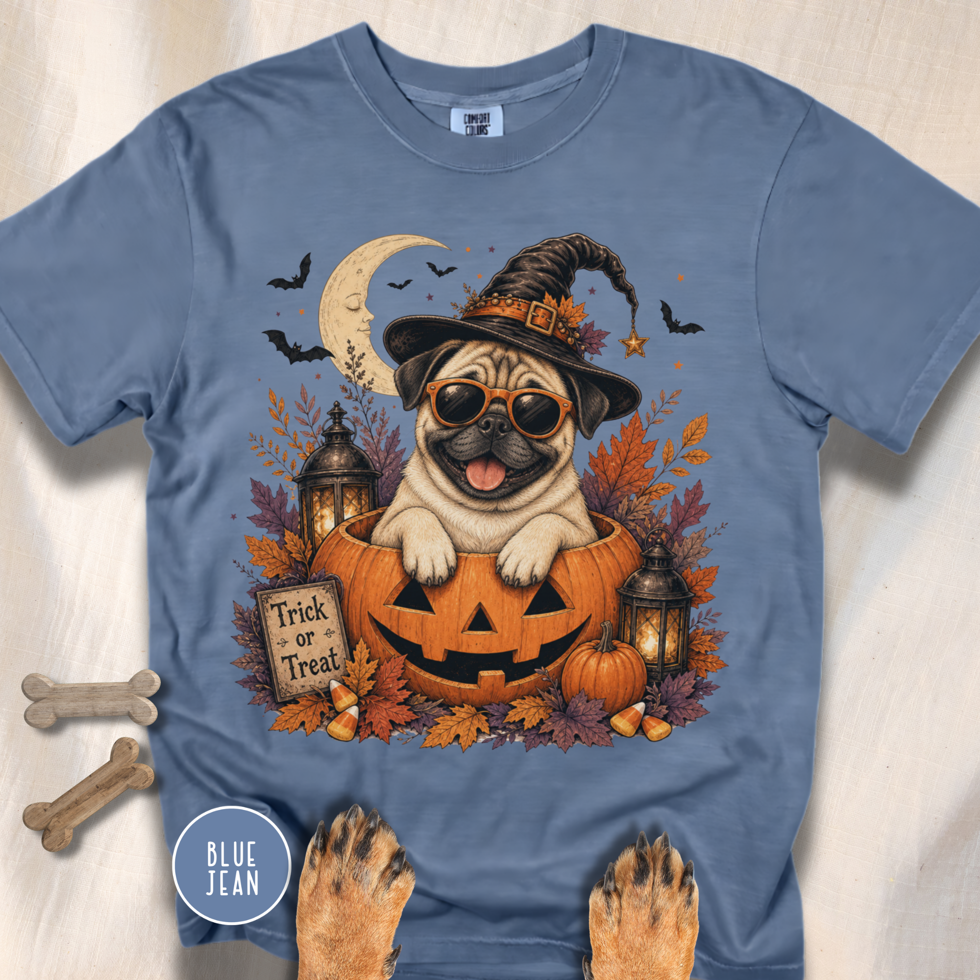 Pug in a Jack-o-Lantern T-shirt