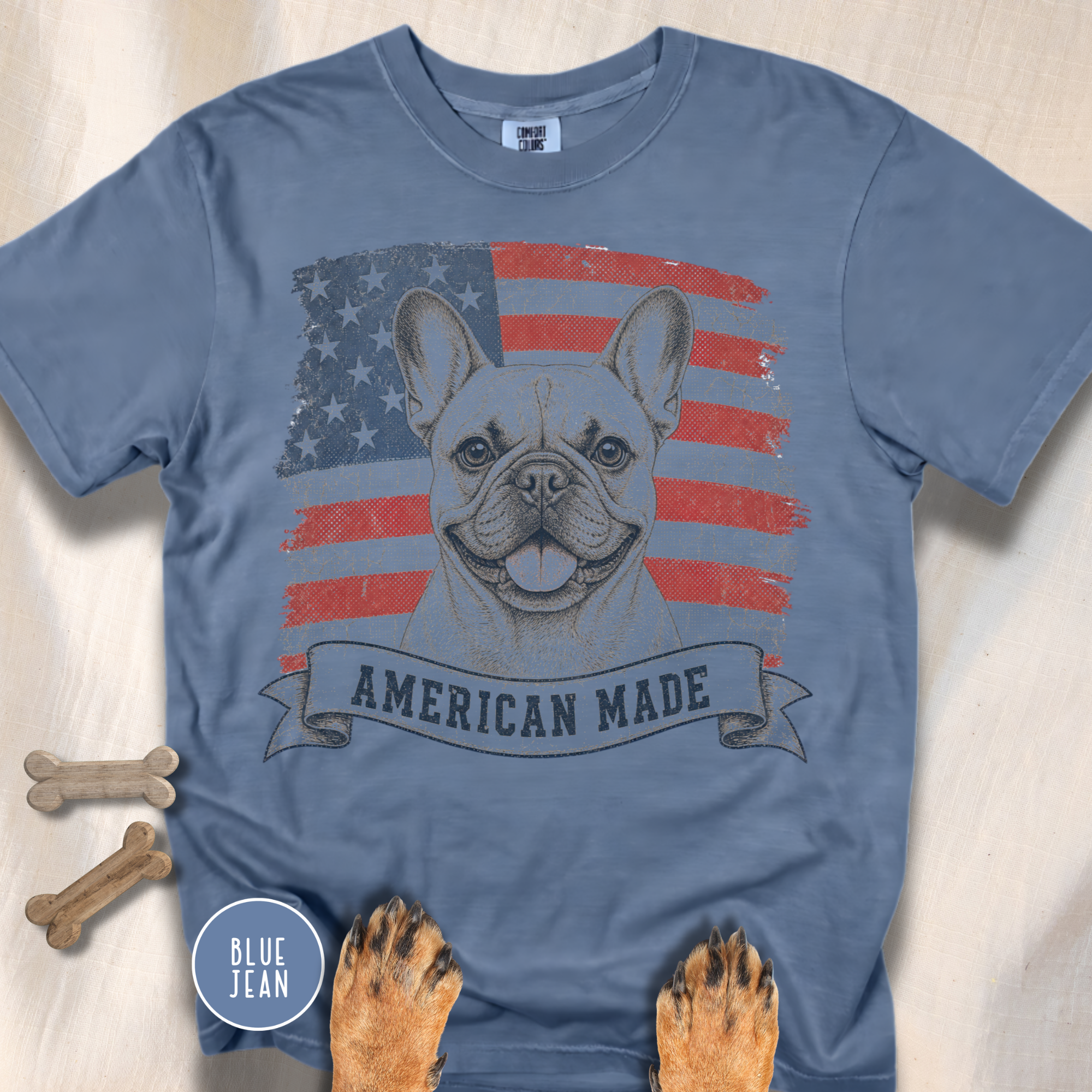 French Bulldog American Made USA flag T-shirt