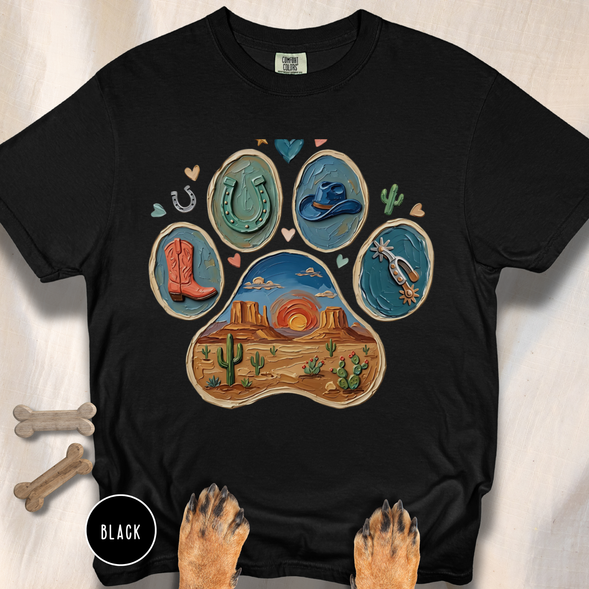 Western Desert Cowboy Paw Print T-Shirt