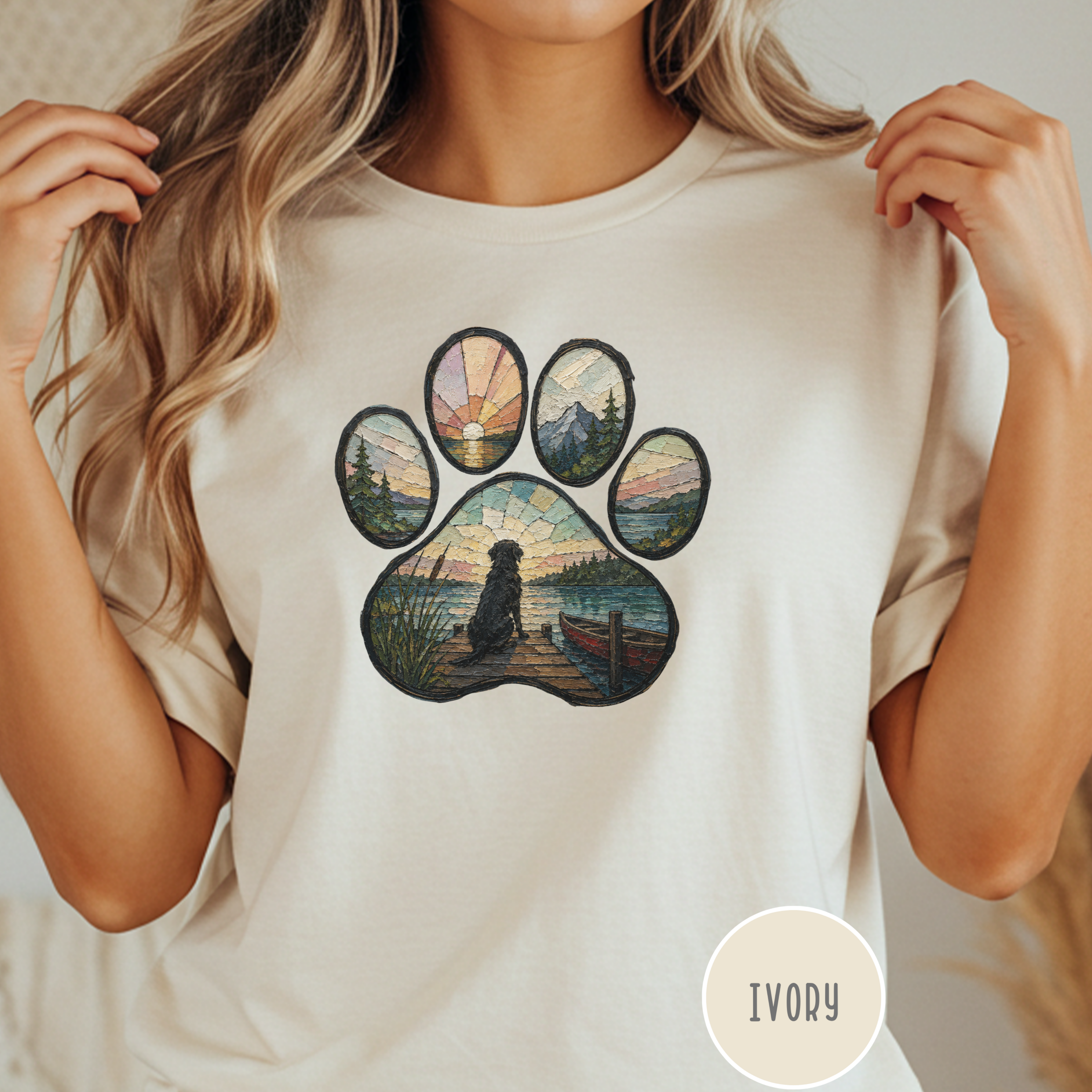 Lake Life Stained Glass Paw Print T-shirt