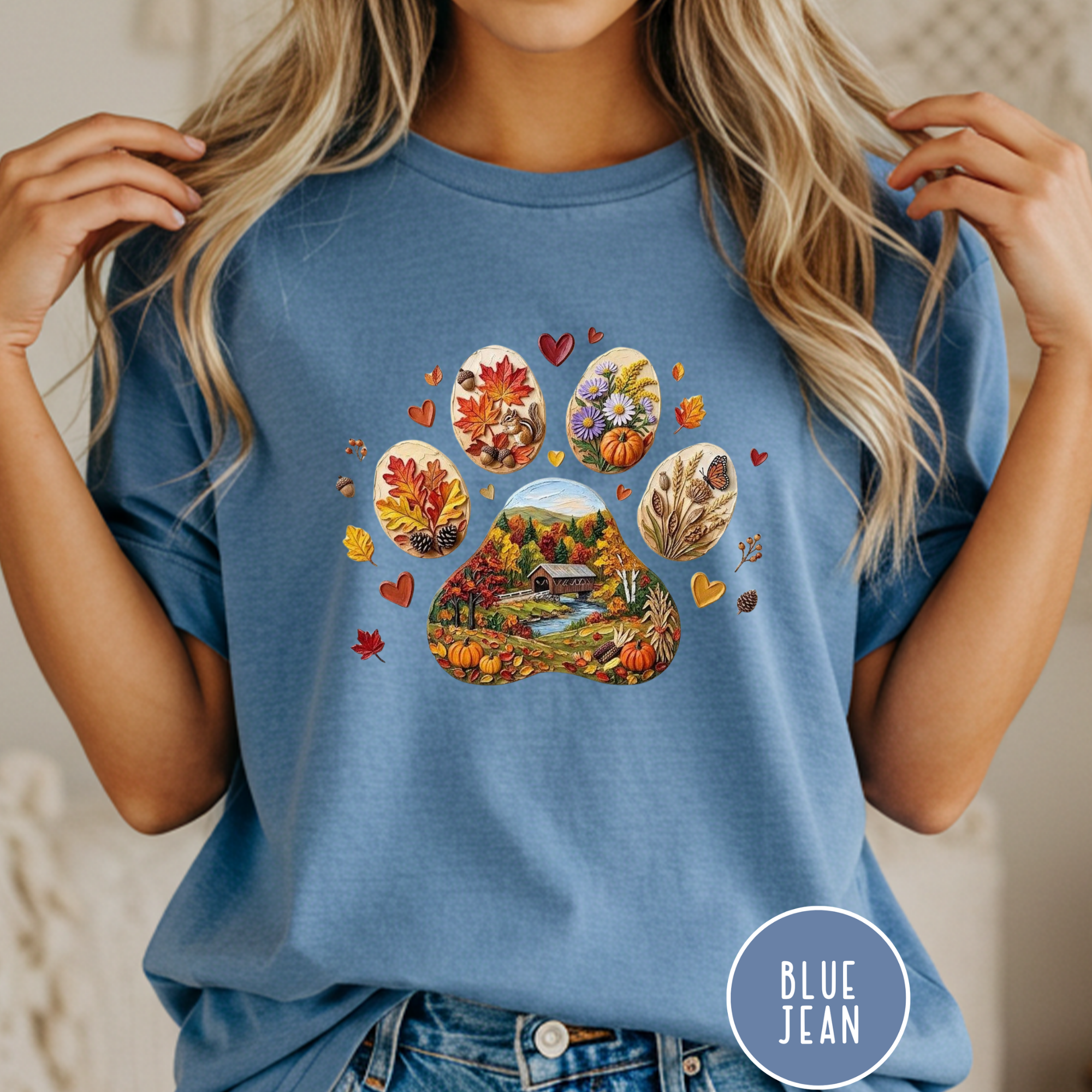 Fall in New England Dog Paw T-shirt