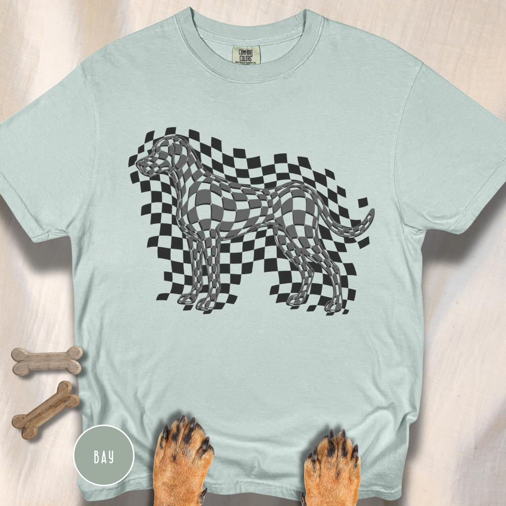 Checkerboard Dog Optical Art T-shirt