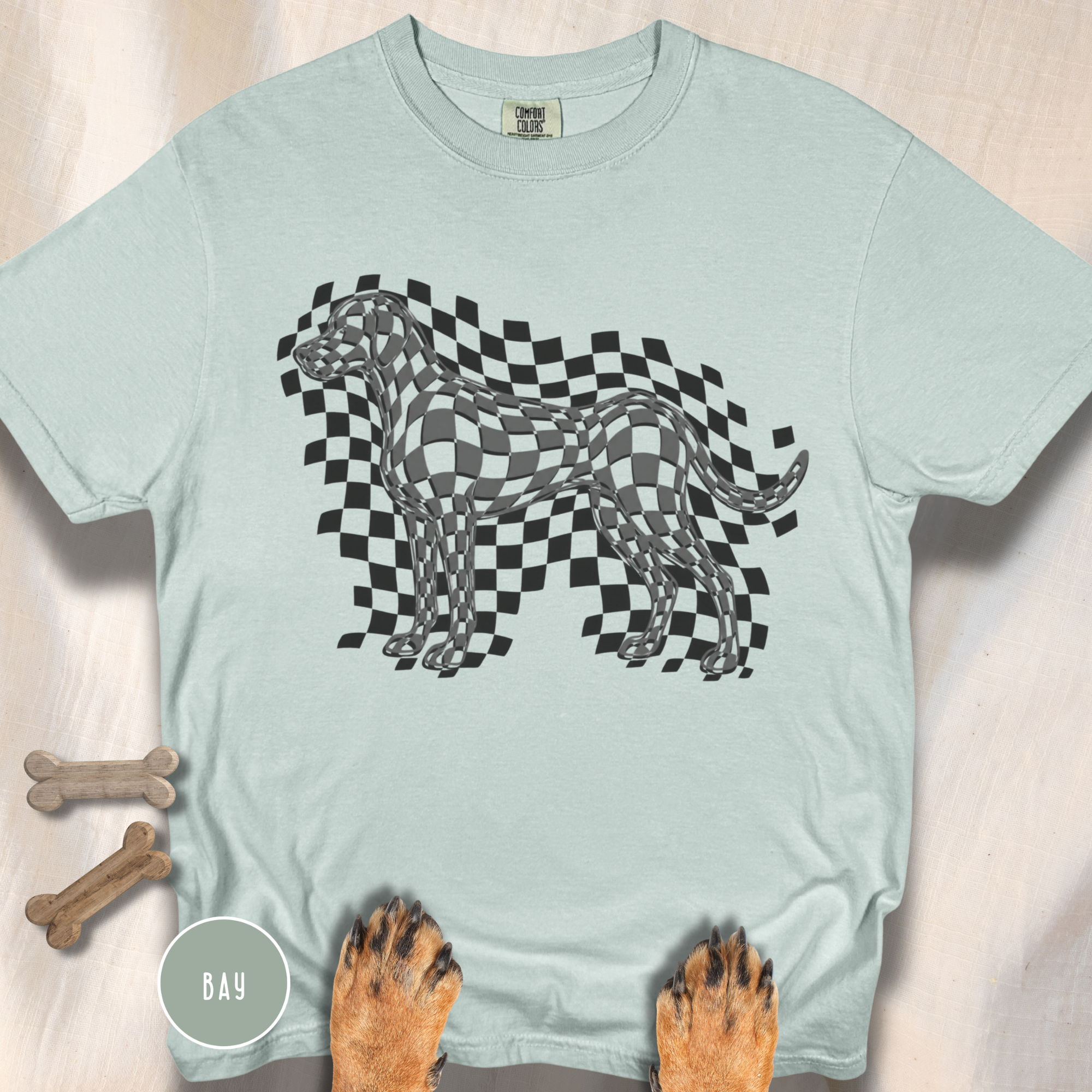 Checkerboard Dog Optical Art T-shirt