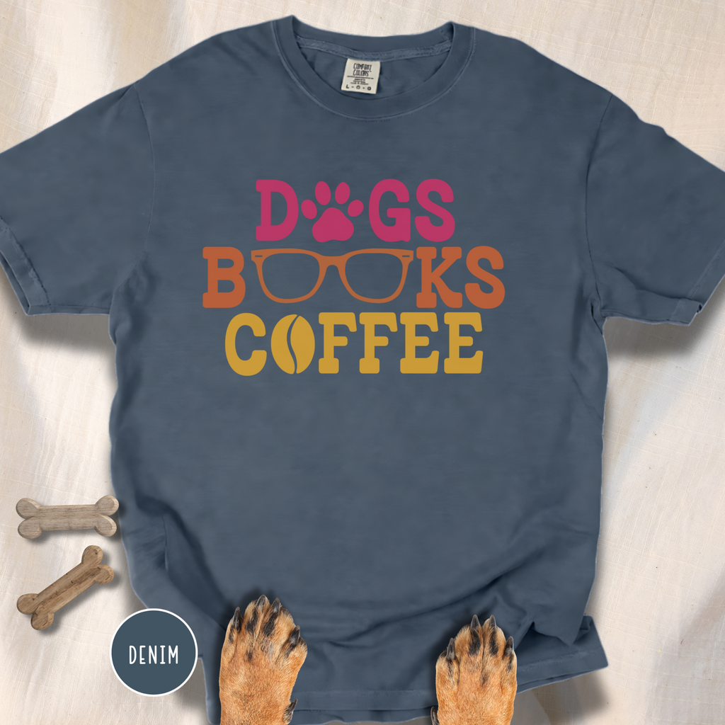 Dogs Books Coffee T-shirt