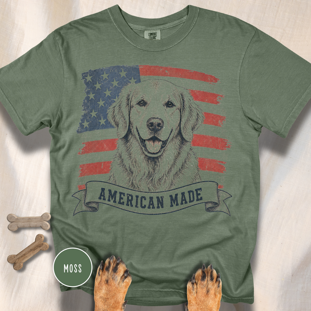 Golden Retriever American Made USA flag T-shirt