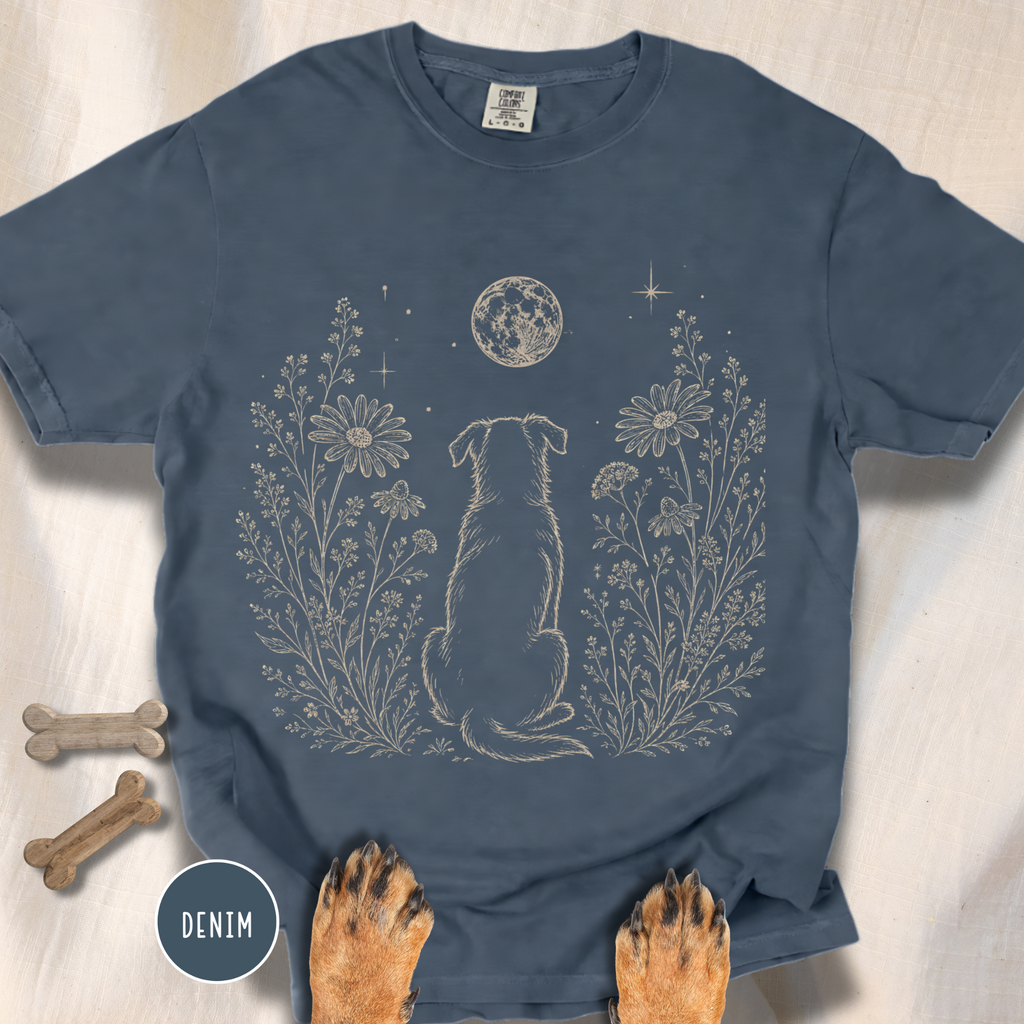 Dog in the Garden on a Moonlit Night T-shirt