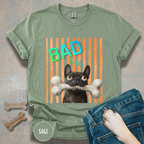 Bad to the Bone French Bulldog T-Shirt. Orange stripes