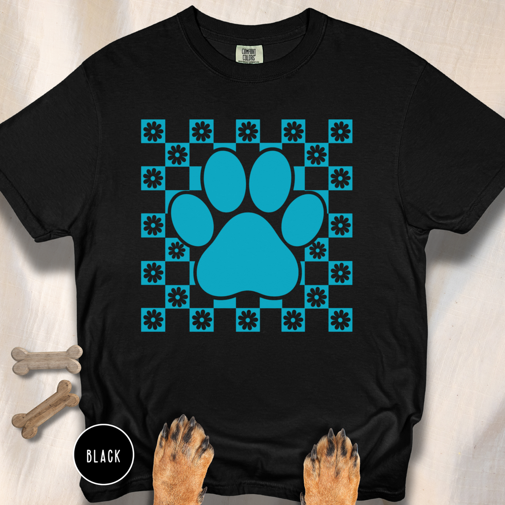 Retro Daisy Grid Paw Print T-shirt