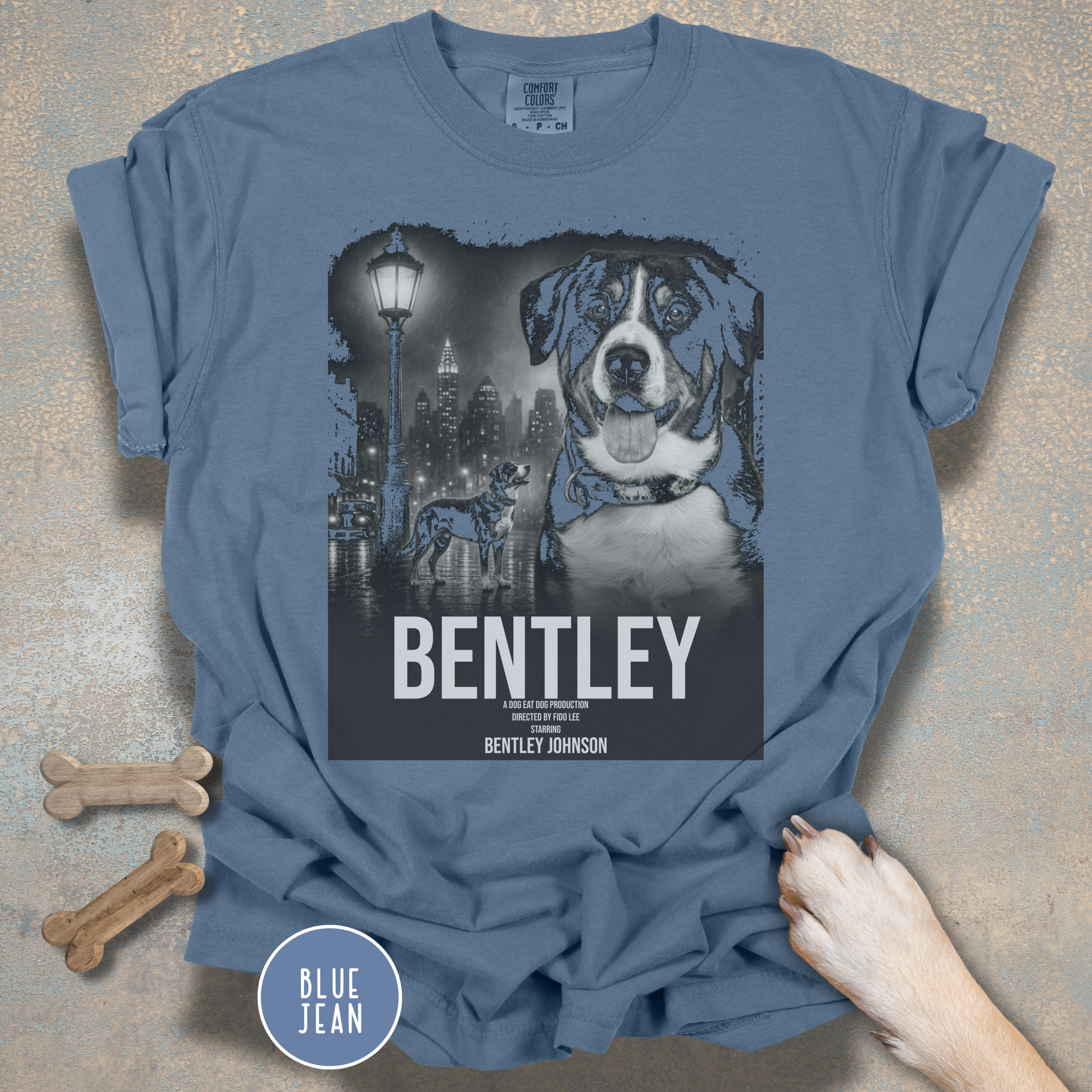 Personalized Dog Movie Poster T-shirt  – Custom Film Noir Pet Portrait Shirt, Vintage Cinematic Dog Lover Gift