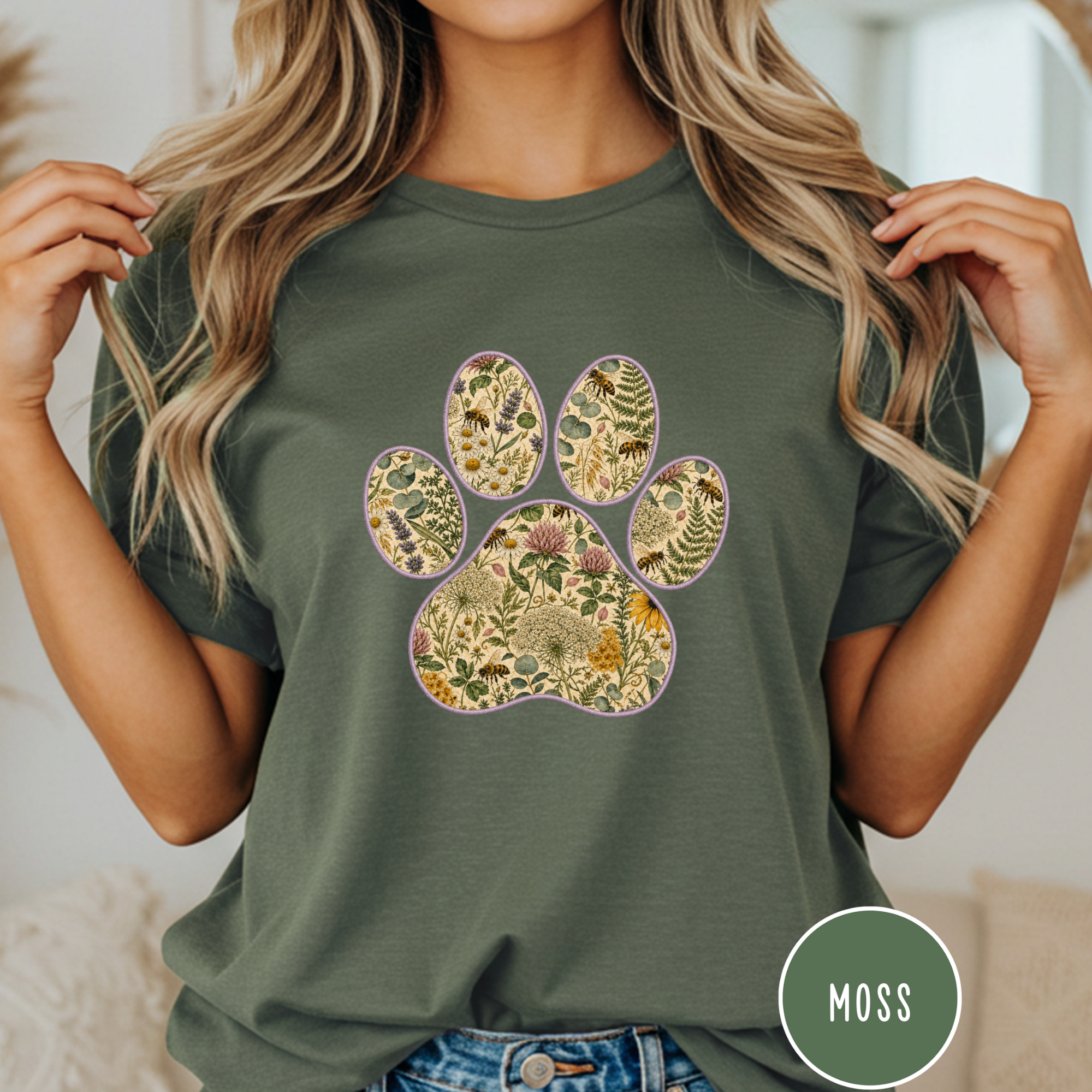 Honey Bee Vintage Botanical Dog Paw T-Shirt
