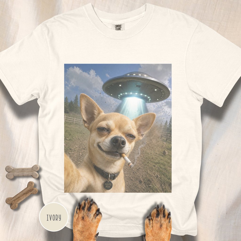 Chihuahua Smiling UFO Selfie T-shirt