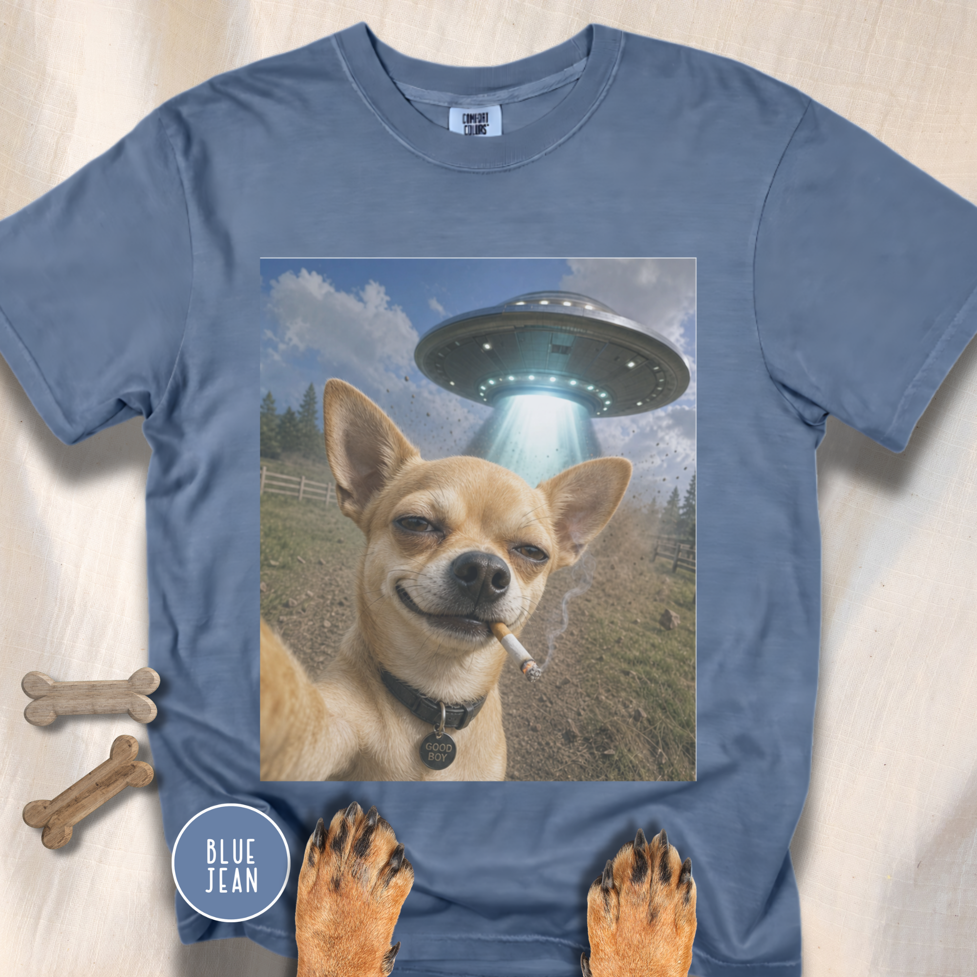Chihuahua Smiling UFO Selfie T-shirt