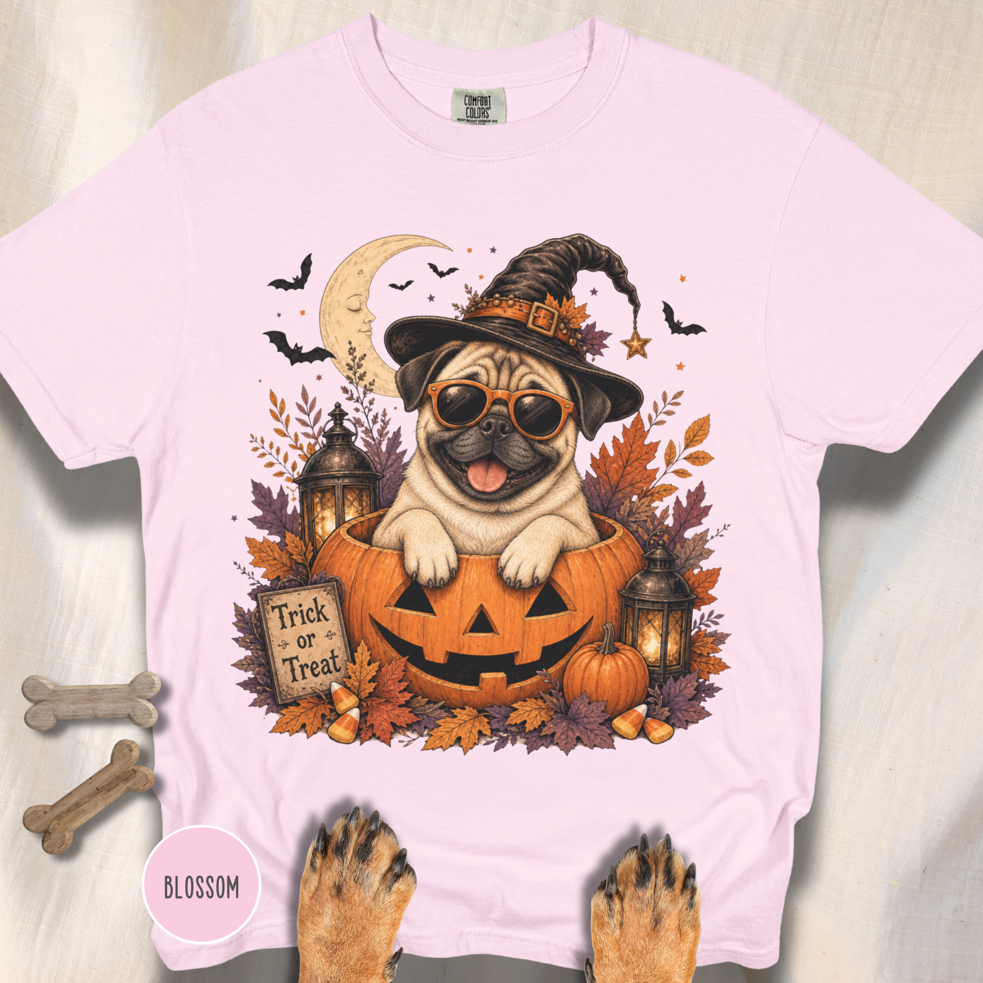 Pug in a Jack-o-Lantern T-shirt
