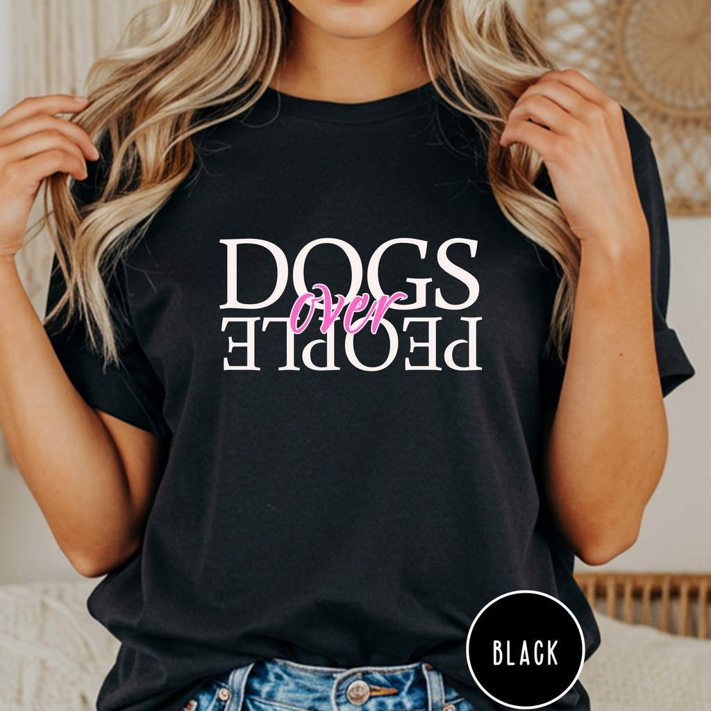 Dogs Over People Cream and Pink T-shirt