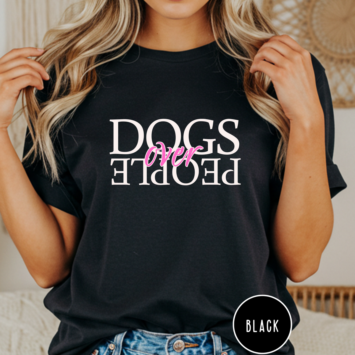 Dogs Over People Cream and Pink T-shirt