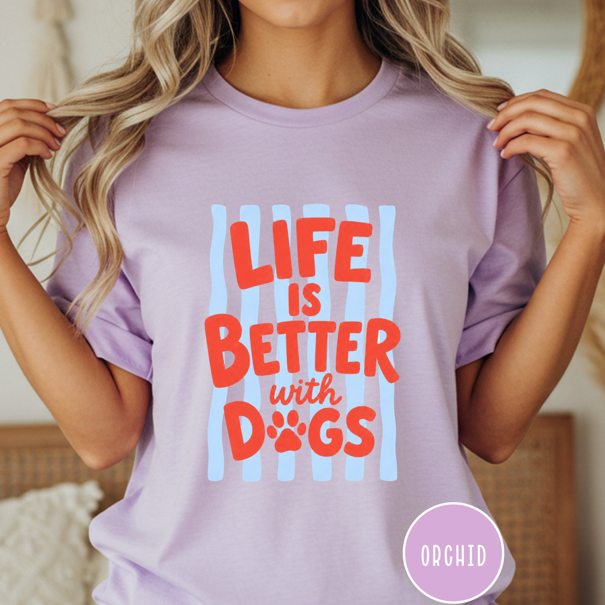 Life is Better with Dogs striped T-shirt