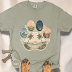 Retro Beach Scene Paw Print T-shirt