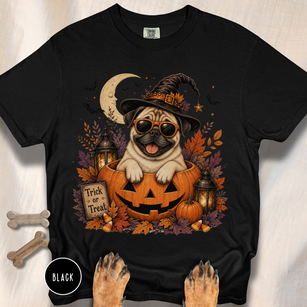 Pug in a Jack-o-Lantern T-shirt