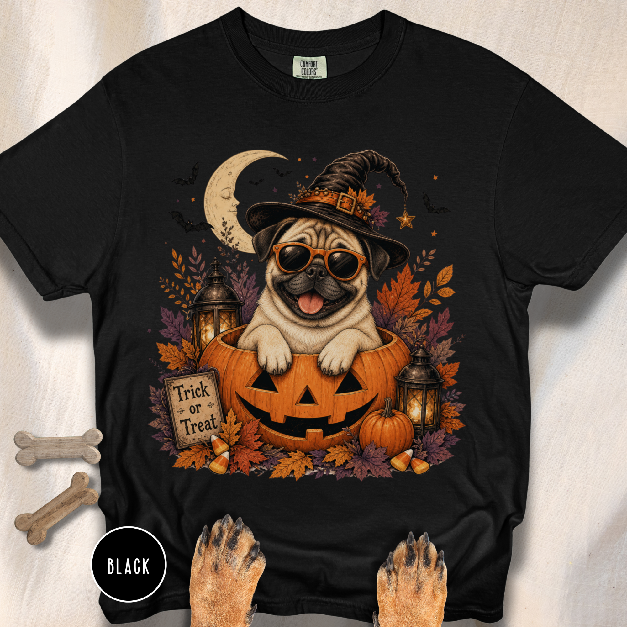 Pug in a Jack-o-Lantern T-shirt