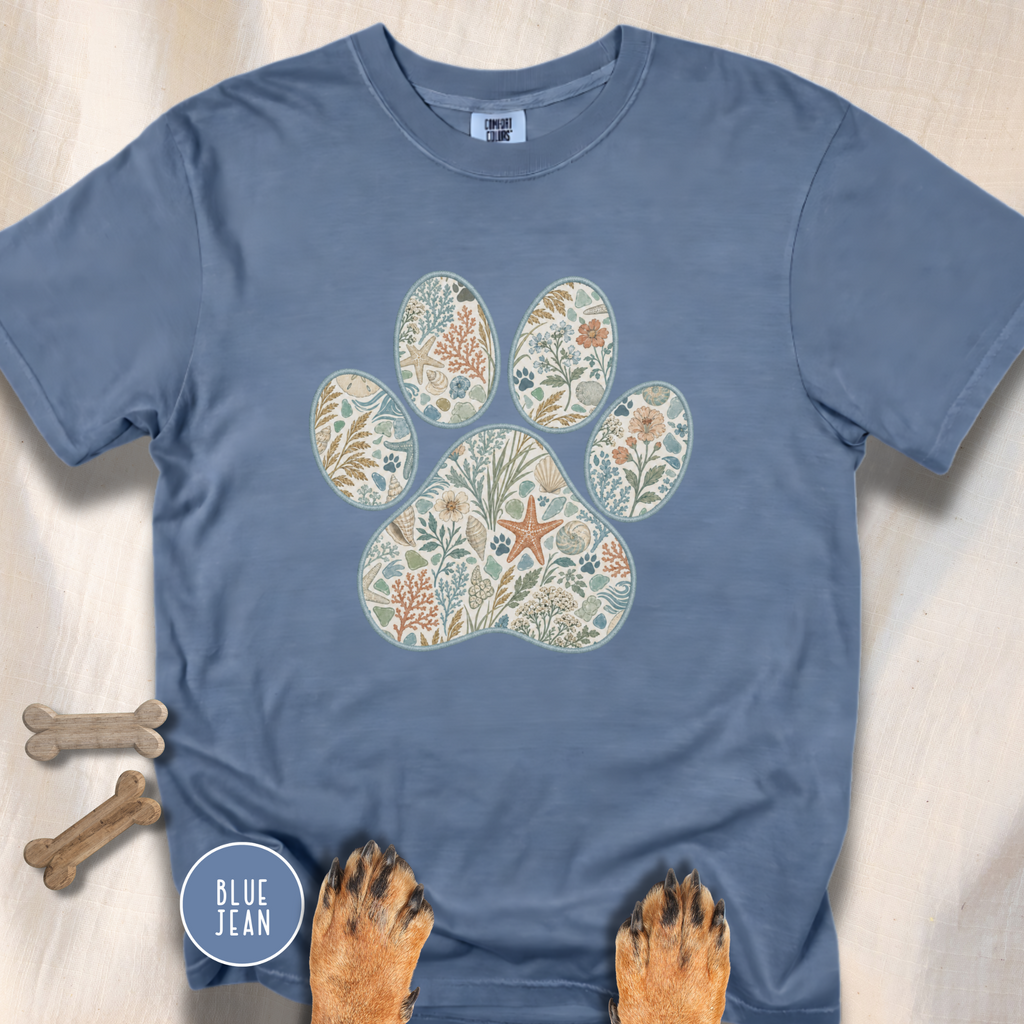 Coastal Seashore Vintage Botanical Dog Paw T-Shirt