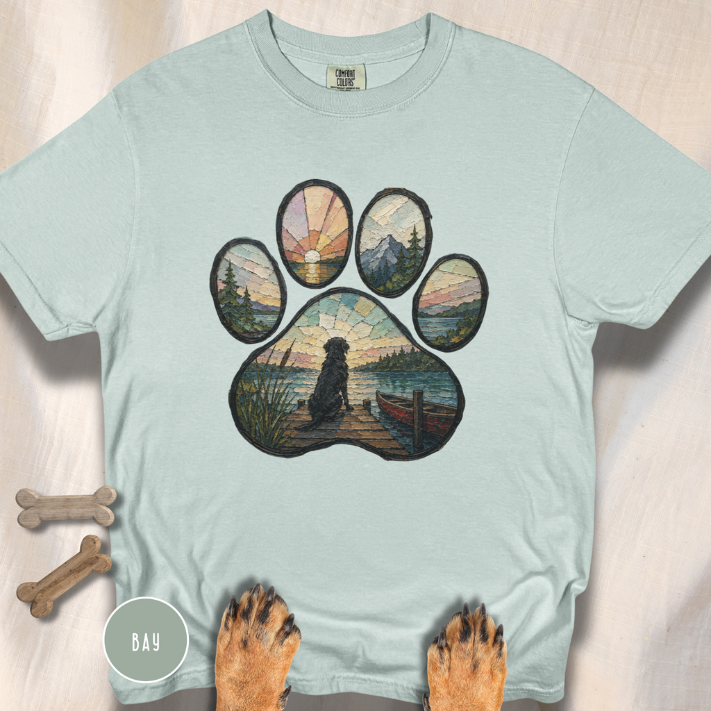 Lake Life Stained Glass Paw Print T-shirt