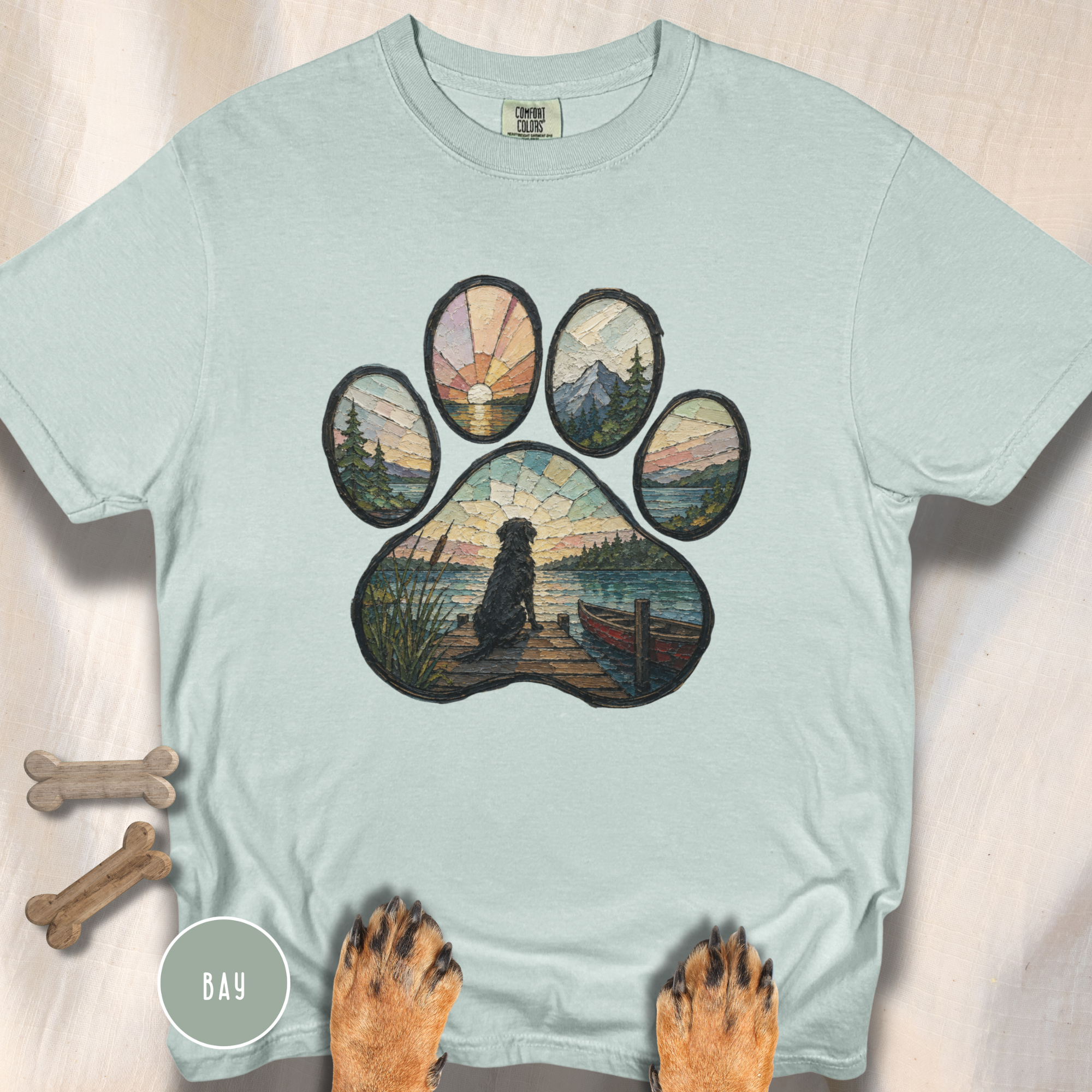 Lake Life Stained Glass Paw Print T-shirt