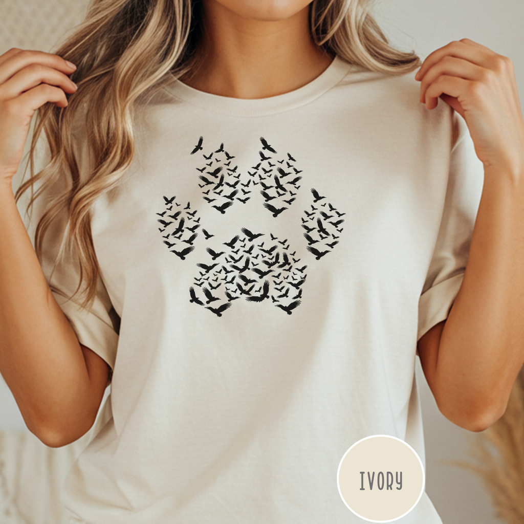 Murder of Crows in Flight Dog Paw T-shirt
