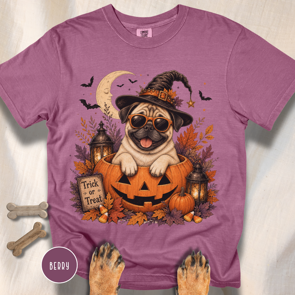 Pug in a Jack-o-Lantern T-shirt