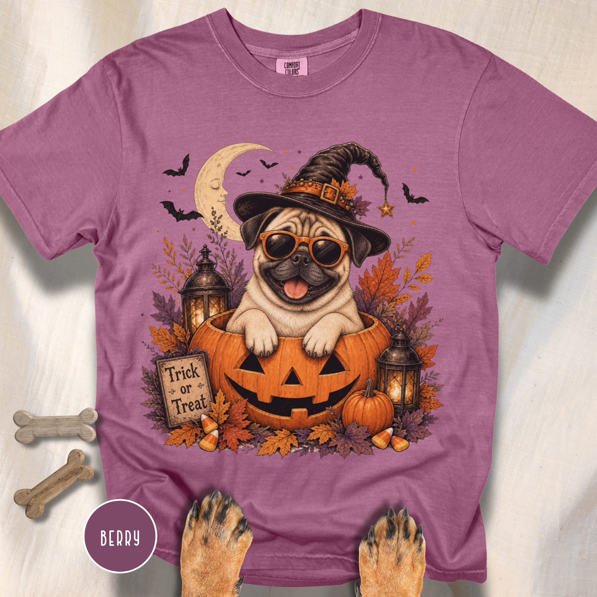 Pug in a Jack-o-Lantern T-shirt