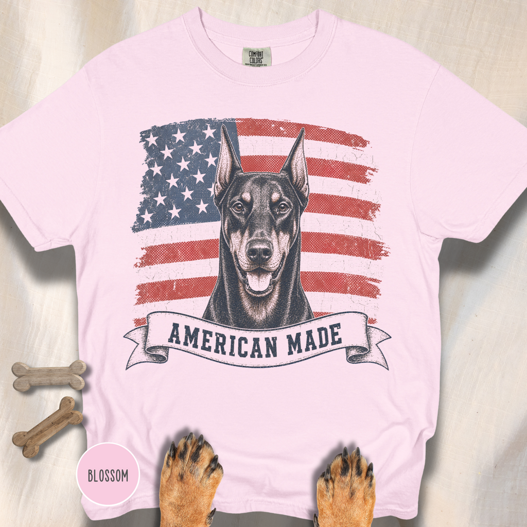 Doberman American Made USA flag T-shirt