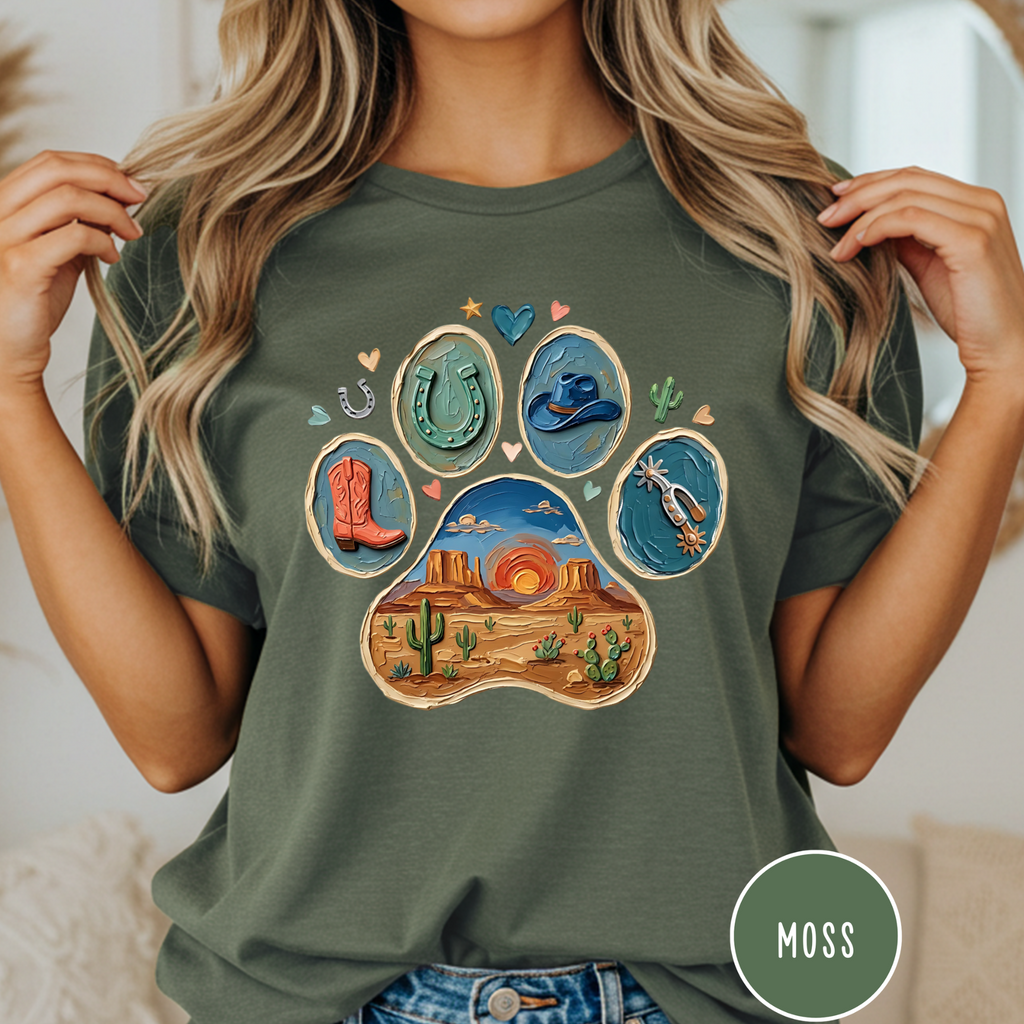 Western Desert Cowboy Paw Print T-Shirt