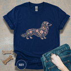 Long Haired Dachshund Floral T-shirt
