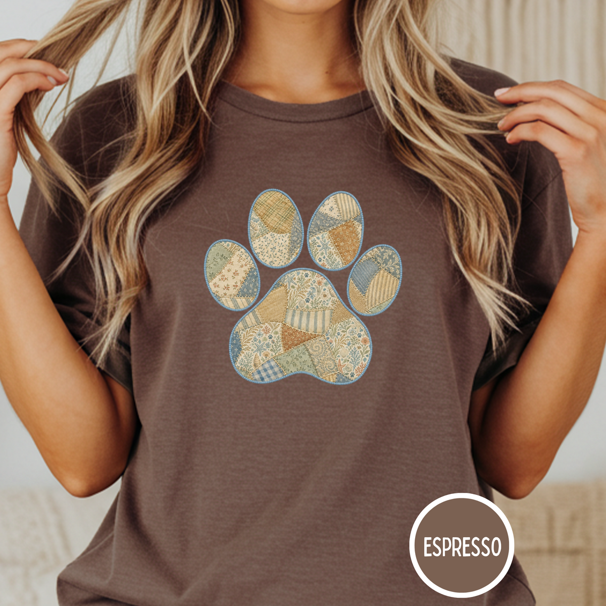 Faux Patchwork Coastal Seashore Dog Paw T-Shirt