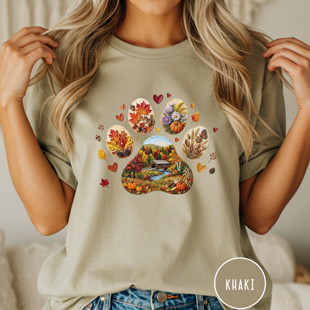 Fall in New England Dog Paw T-shirt