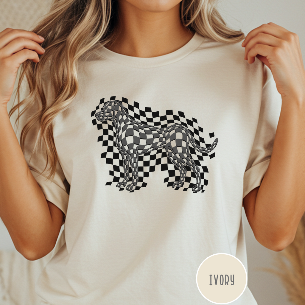 Checkerboard Dog Optical Art T-shirt