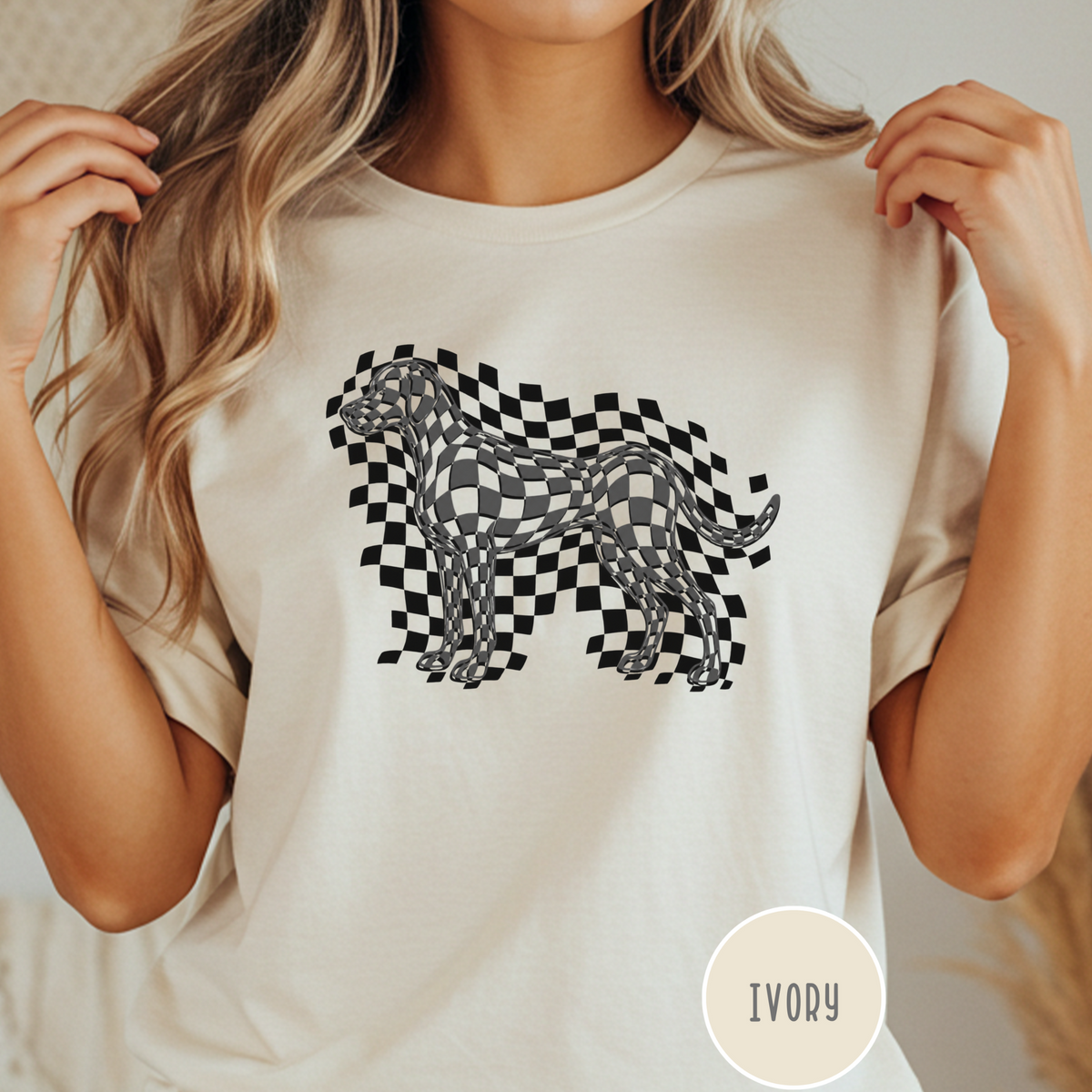 Checkerboard Dog Optical Art T-shirt
