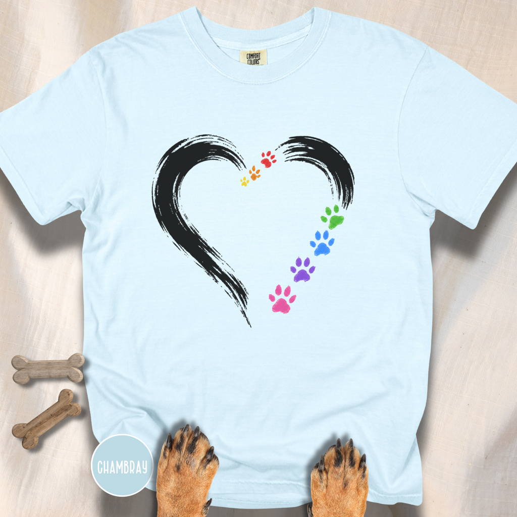 Pride Rainbow Paw Brushstroke Heart T-Shirt