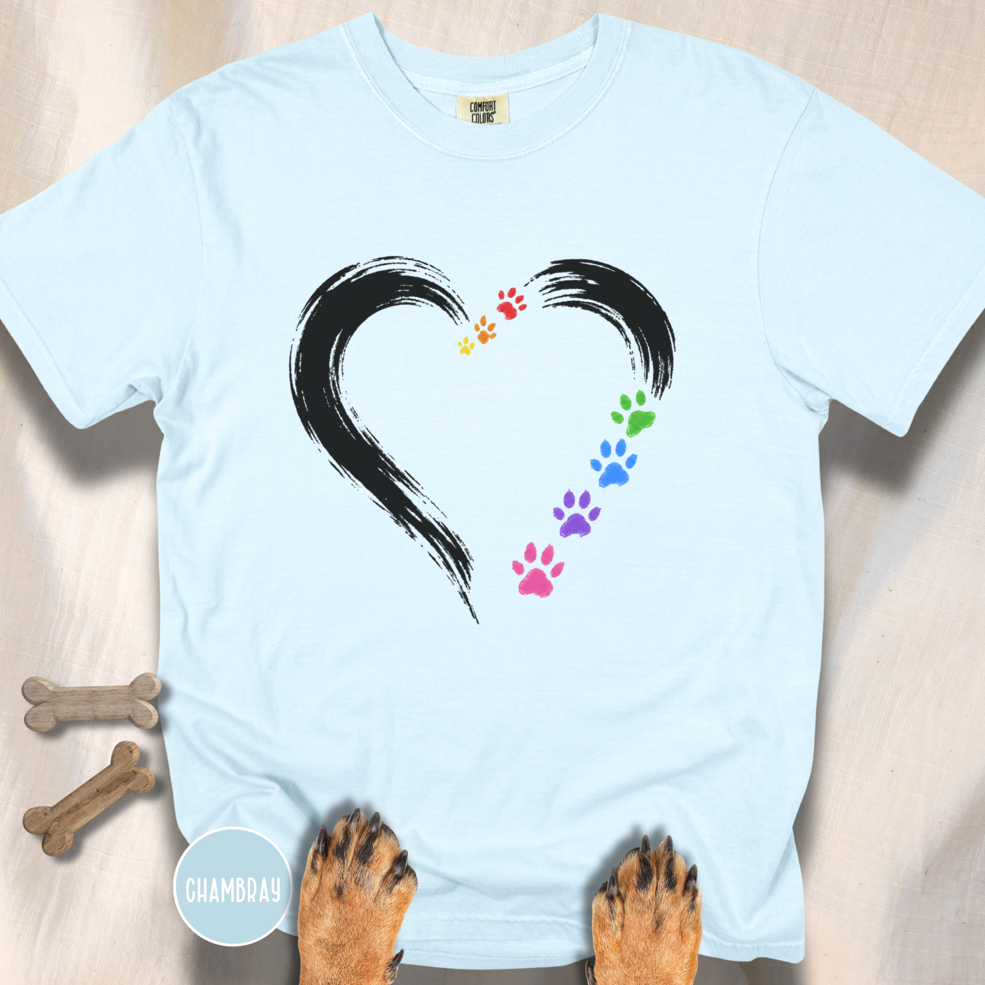 Pride Rainbow Paw Brushstroke Heart T-Shirt