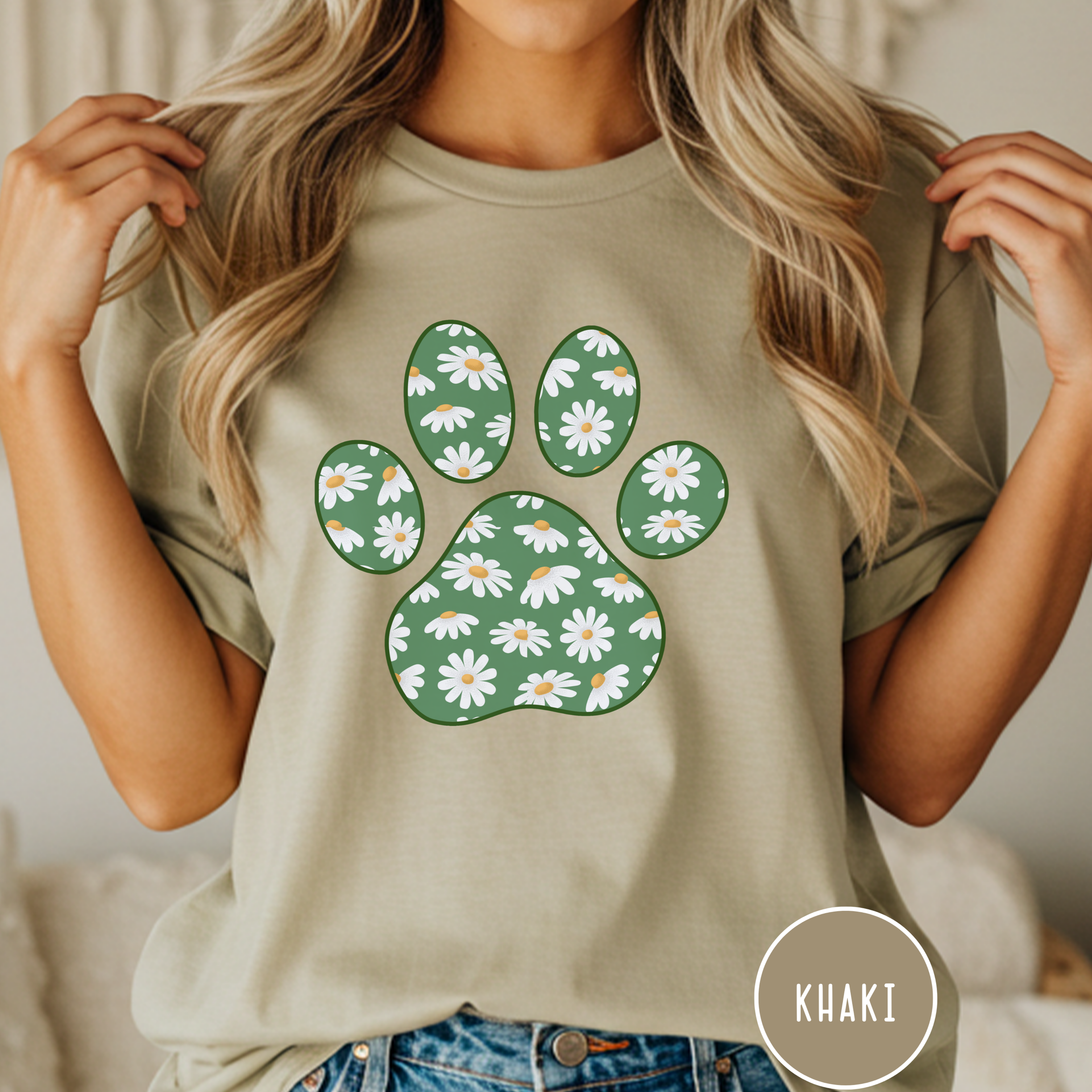 Daisies on Green Dog Paw T-shirt