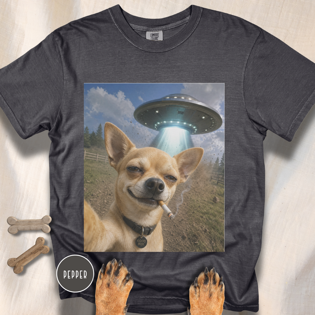 Chihuahua Smiling UFO Selfie T-shirt