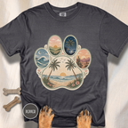 Retro Beach Scene Paw Print T-shirt