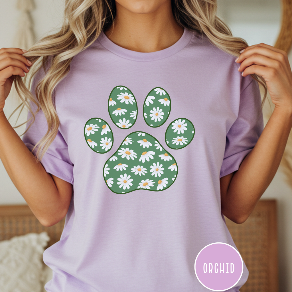 Daisies on Green Dog Paw T-shirt